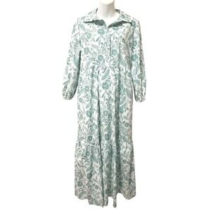 Tahari Arthur S. Levine Green White Floral Leaf Tiered Maxi Dress Small NWT